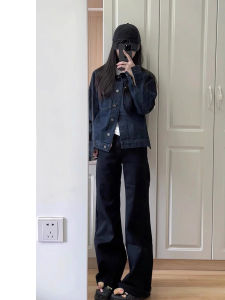 กางเกงยีนส์ทรงตรงเอวสูงสำหรับผู้หญิง กางเกงขายาวทรงสลิมฟิต ทรงหลวม ทรงลำลอง ฤดูใบไม้ร่วง 2024 กางเกงยีนส์ทรงสลิมฟิต