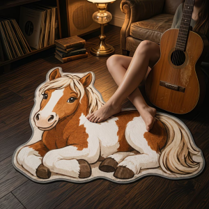 Thảm Chống Trượt VIKAMA Cartoon Pony Alien Chất Liệu Polyester Mềm Mại Trang Trí Nhà Cửa Phòng Ngủ Phòng Khách Thảm Trải Ghế Sofa - Mặt Sau Bằng PVC
