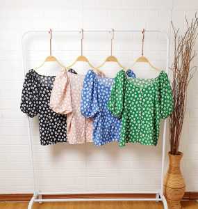 929 Korean Flower Top Import Lengan Balon Grosir 55 katun chiffon premium import