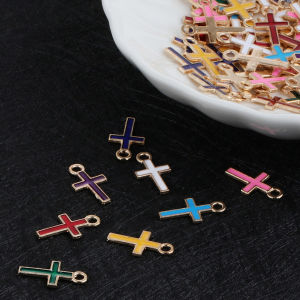 100Pcs Random Color Cross Pendants for DIY Making Colorful Enamel Cross Charms Earring Necklace Bracelet Accessories