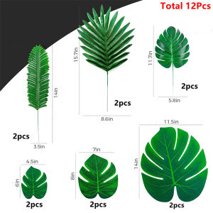 6/12Pcs Artificial Palm Leaves Green Artificial Silk Turtle Leaves for Hawaii Banquet Table Decor Wedding Theme Party Decoration