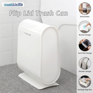 JustLiving 7L Nordic Style Trash Can Household Living Room Kitchen Bathroom Push Type Garbage Bin Creative Trash CanOval Rubbish Bin for Waste SortingNarrow Long BinTrash Can with Lid