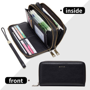 NEW RFID Blocking Vintage Large Capacity Double-Zipper Wallet Stylish Handbag WomenS with Multiple Card Slots and Phone Holder