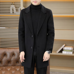 Pierre Cardin Double-Faced Woolen Coat Mens Mid-Length Tweed Windbreaker Autumn Winter High-End Mens Outerwear Jacket