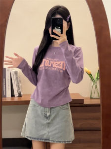 American Style Wear Letters Long Sleeves T-Shirt Women Spring and Autumn Thin Silm Slim Looking Single Wear Bottoming Shirt Short Tops Women