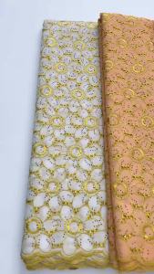 Luxury Red Gold African Cotton Lace Fabric 2026 New Embroidered Swiss Voile Lace Material For Nigerian Wedding Asoebi Party Dres