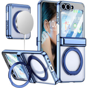 เคสใสสำหรับ Samsung Z Flip 7เข้ากันได้กับ MagSafeขาตั้งวงแหวนหมุน360 & ป้องกันปกป้องหน้าจอและบานพับชุบแข็งป้องกันโทรศัพท์กันกระแทกเคสสำหรับ Galaxy Z 7 Feเคสฝาพับ Z 6เคส Z Flip 5