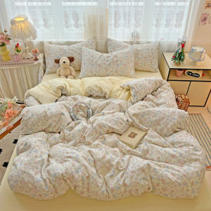 ชุดปลอกผ้านวมผ้าปูระบายอากาศลายดอกไม้4in1พร้อมซิปสำหรับราชินี/ราชาเครื่องนอนผ้าฝ้ายผ้าซัก