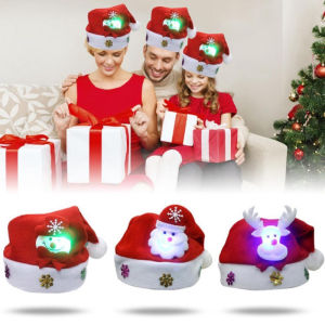 LED Christmas Hats Santa Claus Snowman Cap Light for Adult Kids Gift Festive Supplies