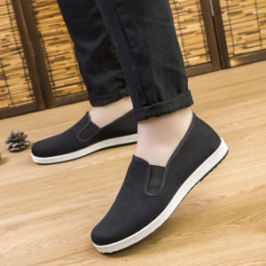 Mens Canvas Shoes Beijing Style Slip-On Driving Shoes Soft Bottom Comfortable Wear-Resistant Breathable Cloth Shoes