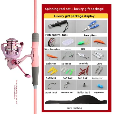 2024 New Pink Macaron Lure Rod Set Full Sea Fishing Long Casting Rod Blackfish Fishing Rod Durable Glass Steel Hard Rod Set