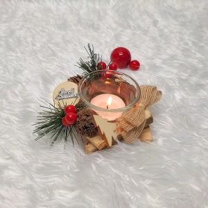 Nến Giáng Sinh NEN01 Để Bàn Trang Trí Noel – Mẫu QUẢ THÔNG ĐAN XEN