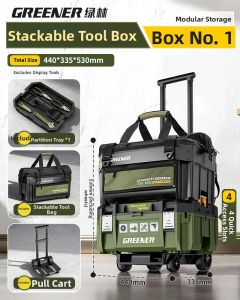 GREENER | Stackable Tool Box Set Multipurpose Wheeled Handle