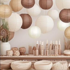 15Pcs Paper Lanterns Set Coffee White & Khaki No Power Needed Decor for Autumn Party Rustic Wedding & Yard Landscape
