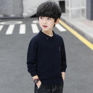 เสื้อสเวตเตอร์คอปกสำหรับเด็กชาย ทรงหลวม แขนยาว คอกลม สไตล์ฤดูใบไม้ร่วง/ฤดูหนาว ด้านบนเป็นผ้าฝ้ายผสม