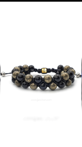 JJ Anchors | Phoren - Shamballa Bracelet | Black Onyx and Pyrite | Natural Stones