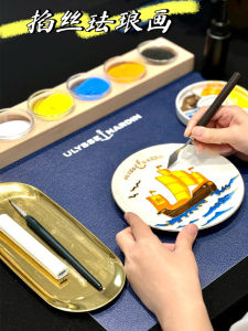 Watercolor Mixing Bowls Set 6 Grids Wooden Tray Enamel Powder Sand Bowl Color Mixing Real Wood Cup Tray DIY Art Painting Supplies