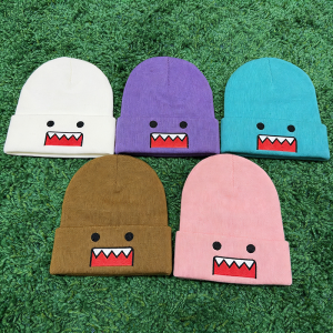Domo Kun Cartoon Embroidered Knitted Hat Autumn Winter Outdoor Warm Windproof Hip Hop Casual Trendy Style for Men Women