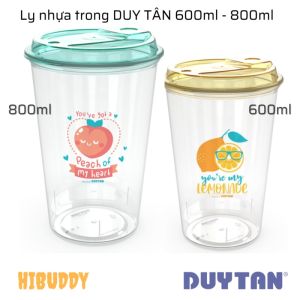 Ly Nhựa Trong DUY TÂN 600ml - 800ml | Có Nắp Cắm Ống Hút - Nắp Đậy An Toàn (Giao màu ngẫu nhiên)
