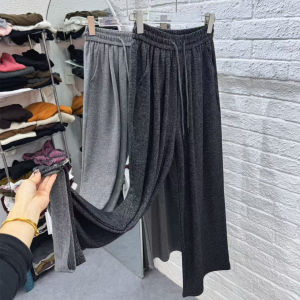 Gray Loose Wide Leg Pants High Waist Comfortable Elastic Womens Fashion Straight Casual Long Trousers Spring Autumn Style