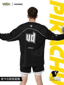 VEIDOORN Pokemon Joint Name Long Sleeves Basketball Clothes T-shirt Mens American Basketball Training Wear Sports Running Breathable Tops V