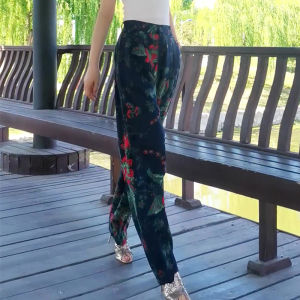 High Waist Wide Leg Pants Womens Summer New 2025 Loose Thin Print Lantern Style Artistic Long Trousers Ethnic Fashion