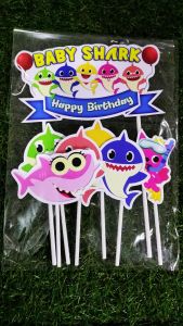 Topper cake baby sharks happy birthday hiasan kue
