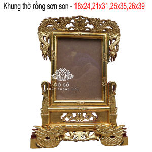 Khung hình thờ 1 ảnh thờ kiểu rồng gỗ hương rát vàng 21x31