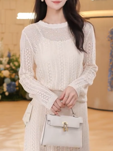QINGNAER | Oversized White Lace Hollow-out Knit Sweater
