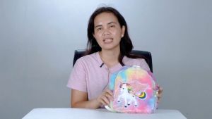 Tas Ransel Bulu LED Rainbow Backpack Unicorn Bunny Girl anak lucu
