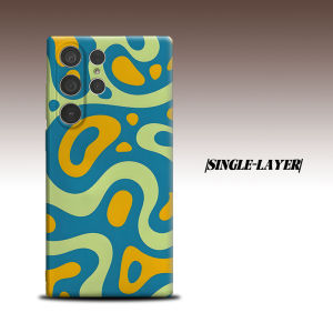 Retro Blue Yellow Blob For Samsung Galaxy S26 S25 S24 A56 A36 Dual Layer Luxury Fashion Full Lens Protective Case
