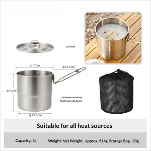 New Stainless Steel Micro-Pressure Camping Pot Home Outdoor Foldable Portable Cooking Pot with Lid Compatible with Most Stoves