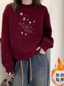 เสื้อฮู้ดผ้าฝ้ายแท้สำหรับผู้หญิง ทรงหลวม ปกโปโล แขนยาว คอกลม แฟชั่นฤดูใบไม้ร่วง/ฤดูหนาว เสื้อผ้าทำงานสไตล์เกาหลี