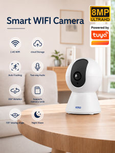 Kerui | KERUI 8MP 4K PTZ Camera Indoor Google Assistant Wireless IP Camera Work with Tuya Smart Video Surveillance Camera Home Security
