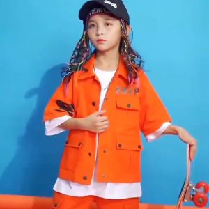 Celana Anak Laki-Laki & Perempuan: Kostum Jazz Perkakas Oranye & Pakaian Hiphop Anak-Anak