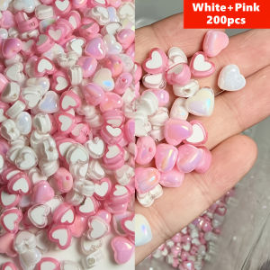 200pcs 8mm Pink And White Acrylic AB Colorful Love Beads Honey Peach Heart Beads Small Gifts Love Beads For Diy Making