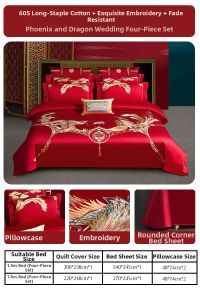 Mercury | Wedding Red Embroidered 4-Piece Set 60-Count Long Staple Cotton Sateen