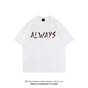 Summer Trendy Brand Loose Fit Large Size Casual Mens T-Shirt Short Sleeve Pure Cotton Youth Short T-Shirt Breathable Comfortable