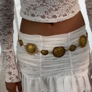 Salircon Vintage Metal Adjustable Waist Chain for Women Boho Gold Color Carved Pattern Belt Body Chain Daily Jewelry Accessories