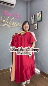 [HANNA 70-100kg] Đầm bầu VOAN bigsize 100kg thoáng mát gọn dáng có túi bên sườn fom to dài qua gối có khuy nút bên sườn