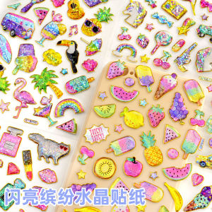 Shiny Laser Crystal Stickers 3D Gold Drip Glue Childrens Scrapbooking Guka Water Cup Adhesive Pictures Animal Shape Toys