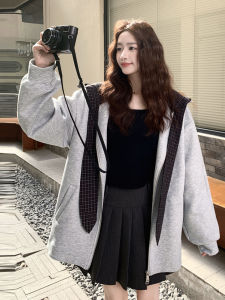 Gray Casual Style Hoodie Womens Loose Slimming Fashion Outerwear Autumn New Arrival Commute Style Polyester Fiber Coat