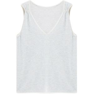 SOLWEIGE | เสื้อกั๊กคอตั้งลายทางสไตล์ย้อนยุคสำหรับผู้หญิง ผ้าขนสัตว์ผสมลินิน ขอบลูกไม้ แขนกุด เสื้อผ้าทำงานฤดูร้อน สวมใส่สบาย