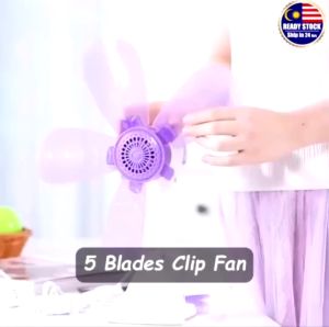 Portable 4in1 5 Soft Blades Adjustable Mini Fan 15W Table Clip Fan Wall Fan Strong Wind 2 Pin Plug Kipas Meja Dinding