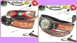 เข็มขัดหนังวัวแท้เย็บขอบลายเกือกม้าสอดงูติดค้อยซื้อ1ฟรี2 เข็มขัดหนังวัวแท้เย็บขอบ+หัวเข็มขัด แถมฟรีพวงกุญแจ เข็มขัดหนังวัวงานแฮปวี่ เข็มขัดสไตล์วินเทจ เข็มขัดคาวบอย  ผลิตจากหนังวัว100% ย้อนยุค ลำลอง ถอดเปลี่ยนหัวเข็มขัดได้เจาะรูให้ Genuine leather belt