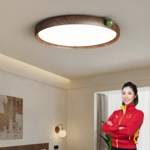 HUANGJIANG | Walnut Wood Color Round Vintage Protective Eyes Full Spectrum Ceiling Light