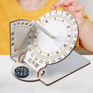DIY Equatorial Sundial Clock Wooden Building Scientific Model DIY Teaching Aid Educational Toys For Kids Desk Accessories