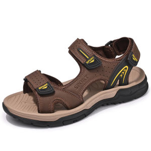 Leather Sandals Mens Summer New Large Size 45 Anti-slip Outdoor Casual Beach Shoes Trendy 46 Breathable Open-Toe Flat Heel