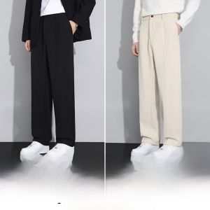 ROMON | Lormen Mens Fleece Lined Straight Leg Thickened Casual Long Pants Autumn Winter New Style Business Loose Wide Leg Warm Trousers