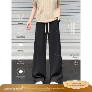 Elegant Drooping Sense Thin Ice Silk Pleated Trousers